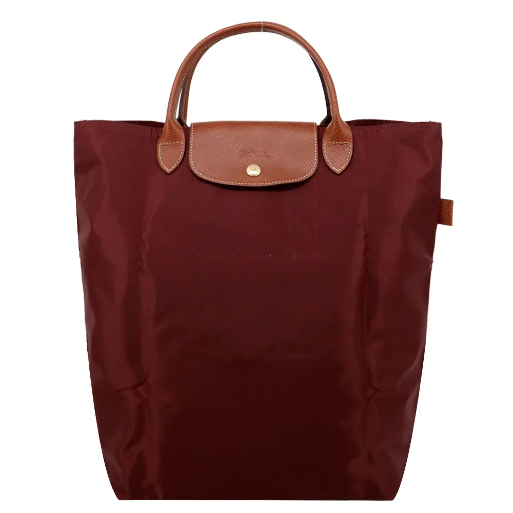 LONGCHAMP LE PLIAGE系列短把再生尼龍手提包(中/酒紅)/平行輸入
