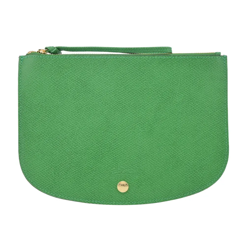 LONGCHAMP ÉPURE系列牛皮壓印半月型手拿包(草綠)/平行輸入