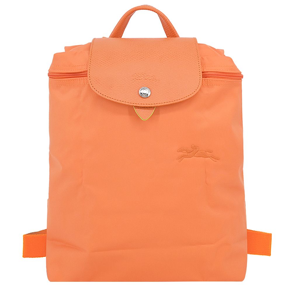 LONGCHAMP LE PLIAGE GREEN系列刺繡再生尼龍摺疊後背包(中/橙)/平行輸入