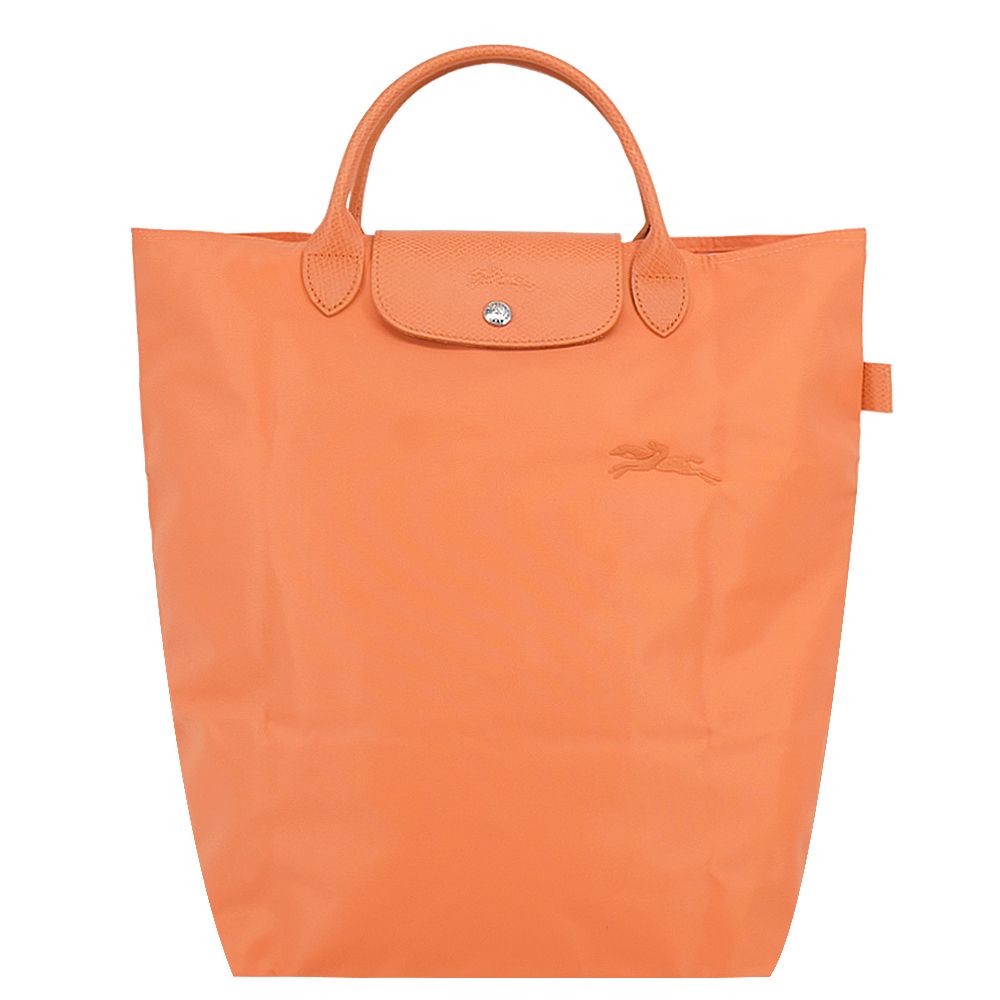 LONGCHAMP LE PLIAGE GREEN系列刺繡短把再生尼龍手提包(中/橙)/平行輸入
