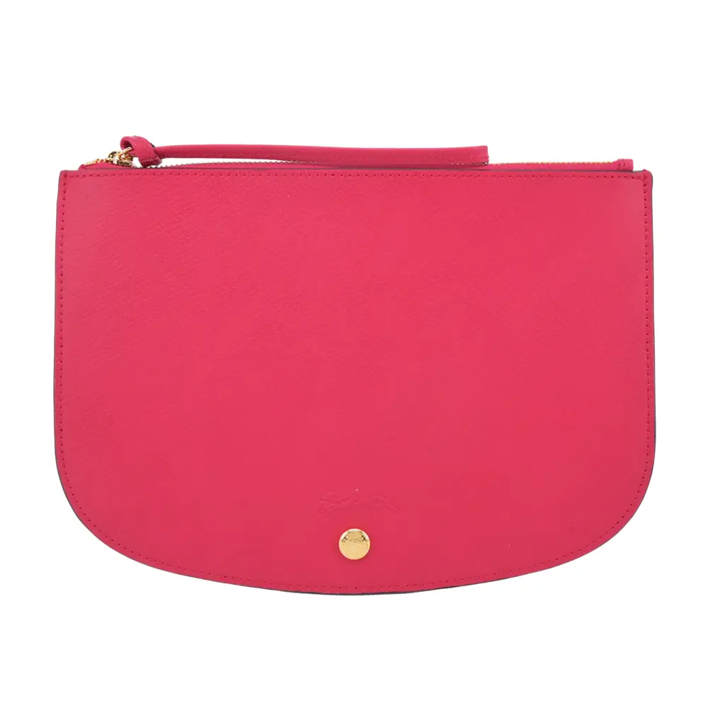 LONGCHAMP ÉPURE系列牛皮壓印半月型手拿包(洋紅)/平行輸入