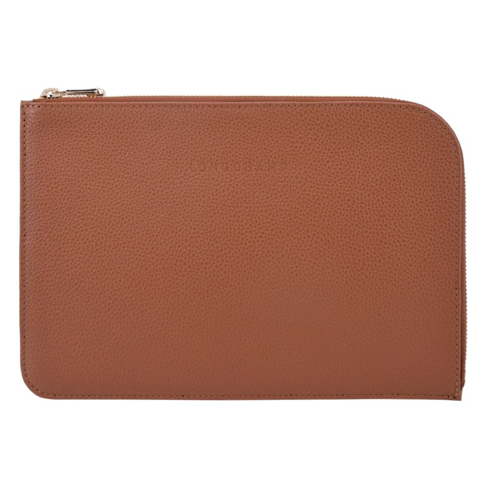 LONGCHAMP LE FOULONNÉ系列牛皮手拿包(焦糖)/平行輸入