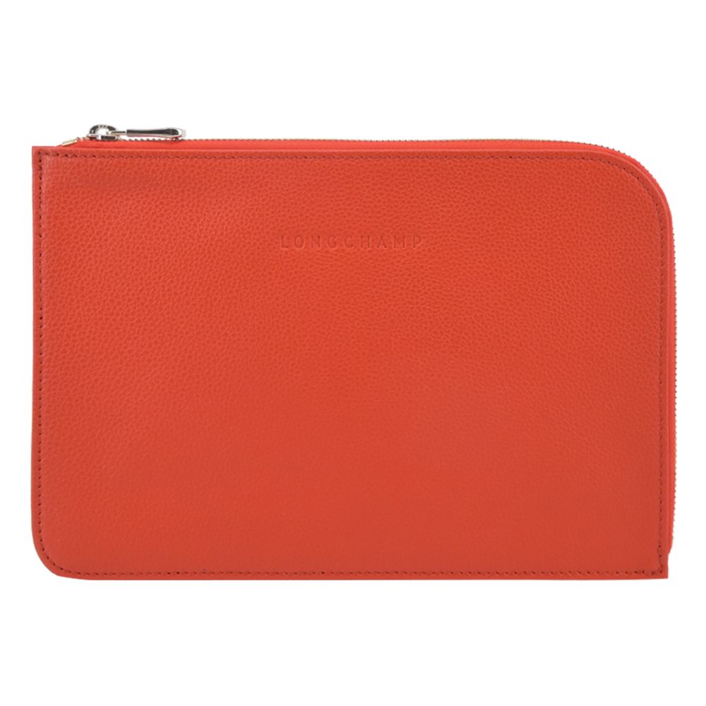 LONGCHAMP LE FOULONNÉ系列牛皮手拿包(紅椒)/平行輸入