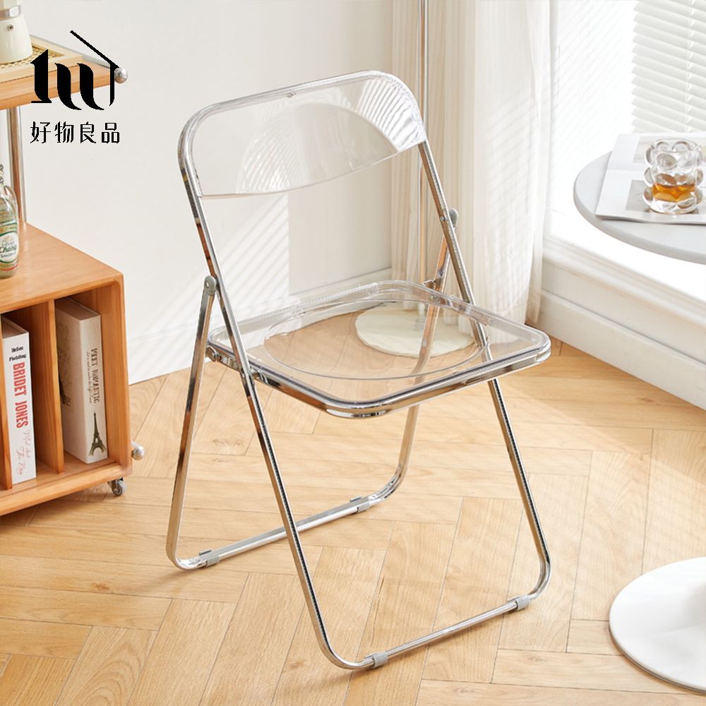 【好物良品】嚴選高品質鏡面電鍍高承重透明折疊餐桌椅/ 水晶透