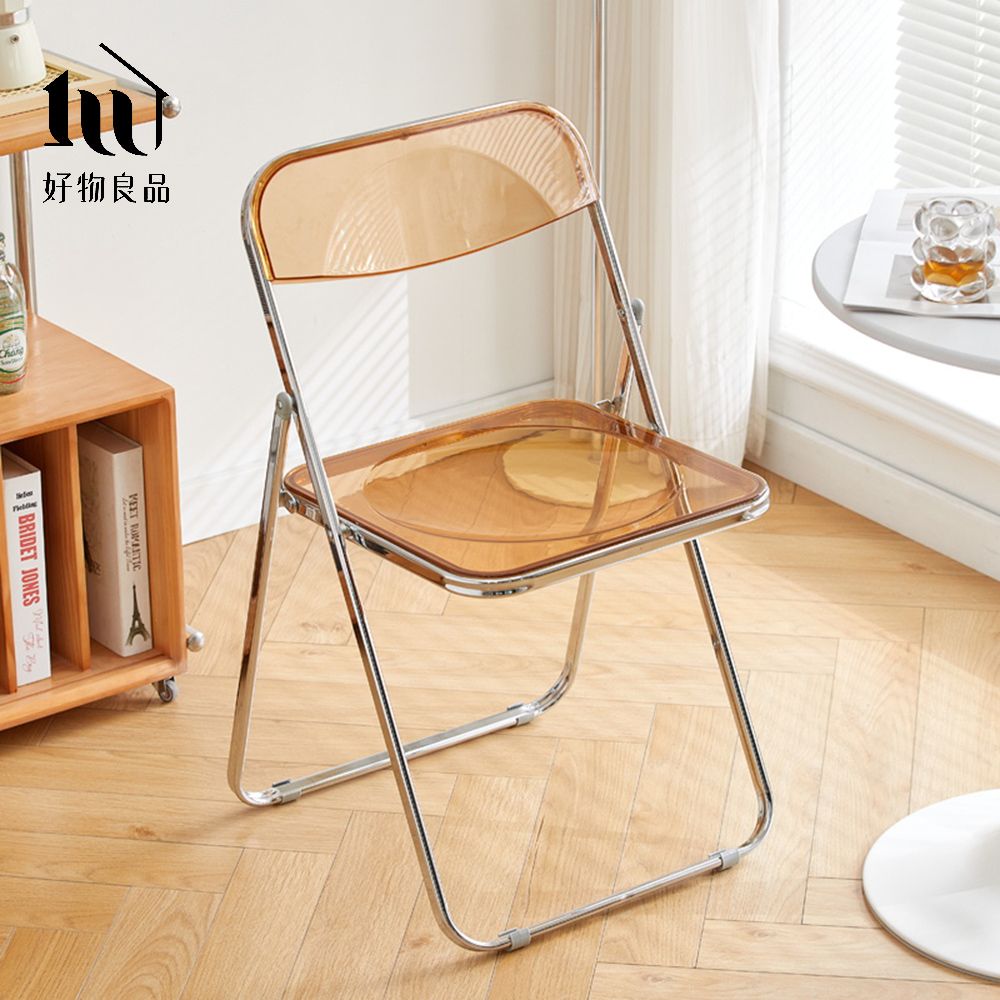 【好物良品】嚴選高品質鏡面電鍍高承重透明折疊餐桌椅/ 復古棕