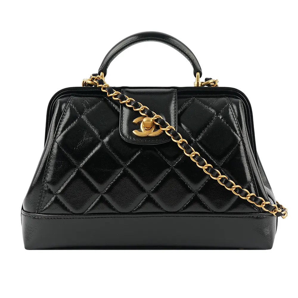 【CHANEL】CC Logo 亮面小羊皮小款二用包/醫生包(黑色)/ 平行輸入