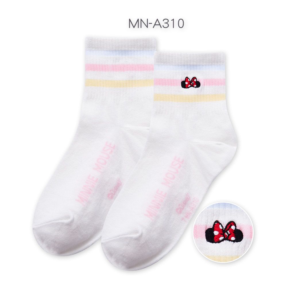【ONEDER旺達棉品】刺繡羅紋襪中統/ 米妮白-10/ 22-26
