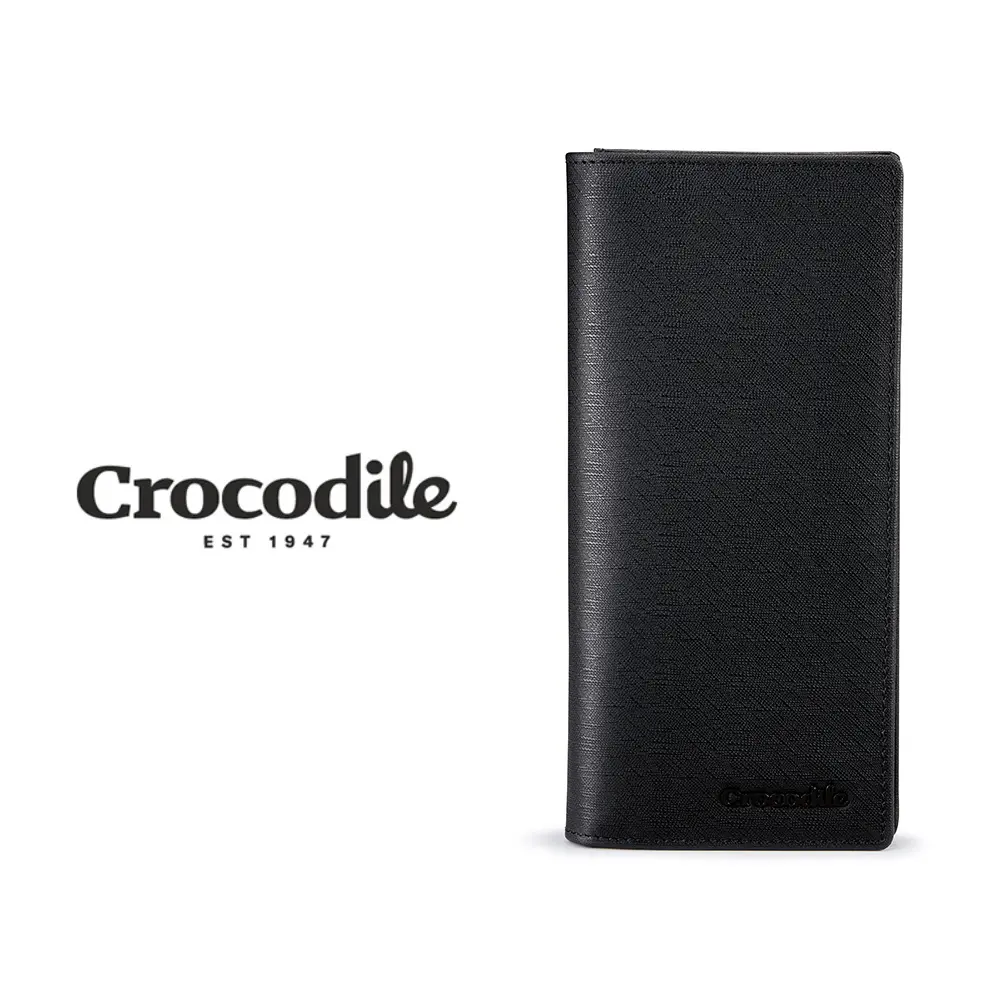 Crocodile 鱷魚皮件 真皮皮夾 長夾 單鈔 17卡 維也納Wien 2.0系列-0103-11301-黑藍兩色/ 黑色