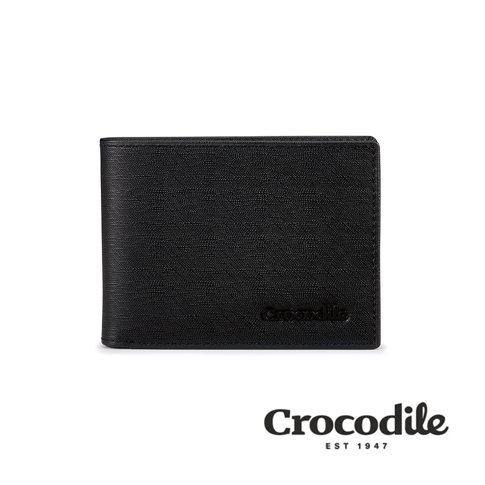 Crocodile 鱷魚皮件 男生短夾 真皮皮夾 8卡夾 雙鈔票 維也納Wien 2.0系列-0103-11304-黑藍兩色/ 黑色