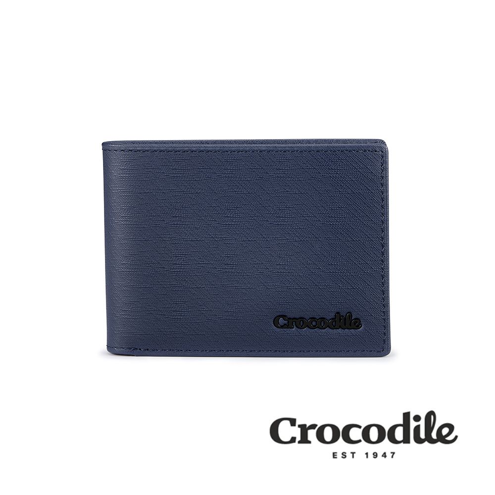 Crocodile 鱷魚皮件 男生短夾 真皮皮夾 8卡夾 雙鈔票 維也納Wien 2.0系列-0103-11304-黑藍兩色/ 藍色