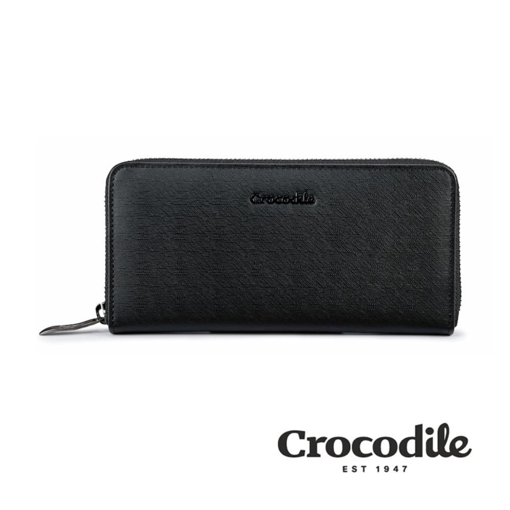 Crocodile 鱷魚皮件 皮夾 拉鍊長夾 男生禮物推薦 雙鈔 14卡 維也納Wien 2.0系列-0103-11306-黑藍兩色/ 黑色