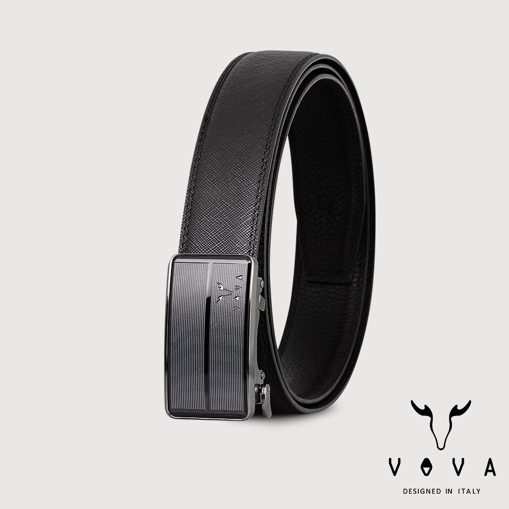 【VOVA 沃汎】台灣總代理 職場型男 橫紋自動扣皮帶-鎗色/VA019-003-SGU