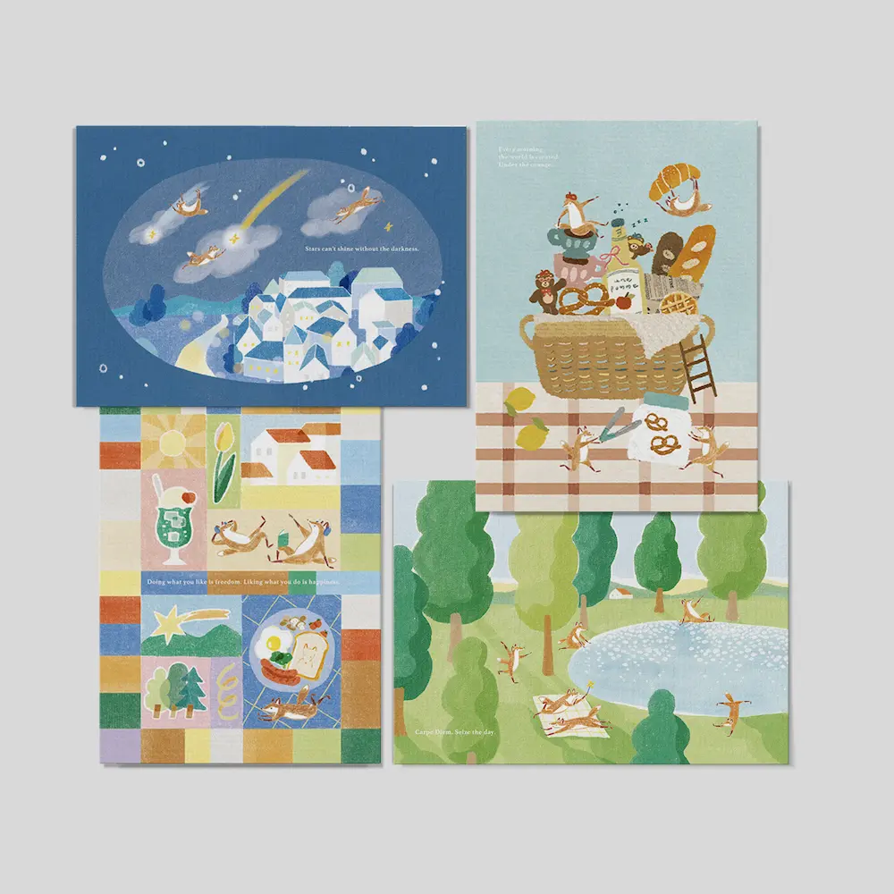 Hello Studio明信片組/ 星星之歌、和煦草地、午後編織、晨間舞曲
