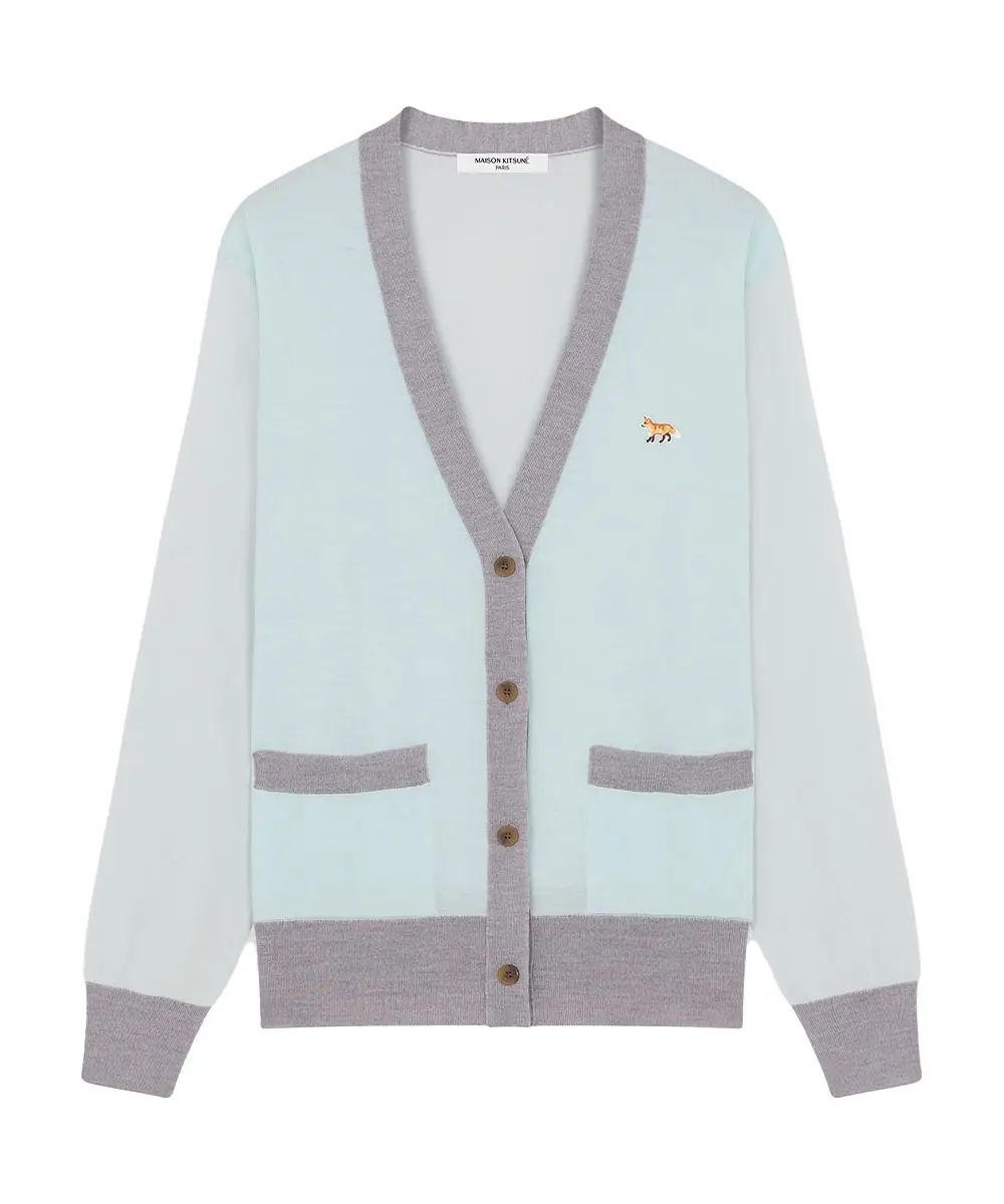 MAISON KITSUNÉ 胡椒薄荷綠小狐狸LOGO滾邊經典開襟針織衫_女/ M
