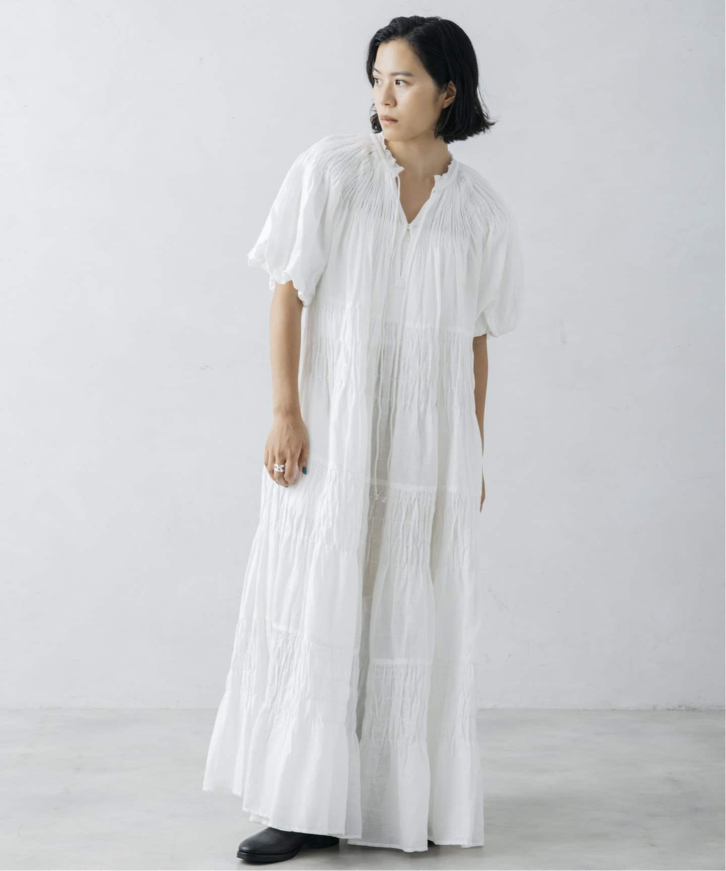 JS/nude*JS Smocking Tiered OP/洋裝/本色紗布色(016)/FREE