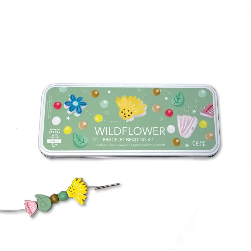 Cotton Twist孩子的手工藝木質串珠手環/ 小野花/ 長型鐵盒