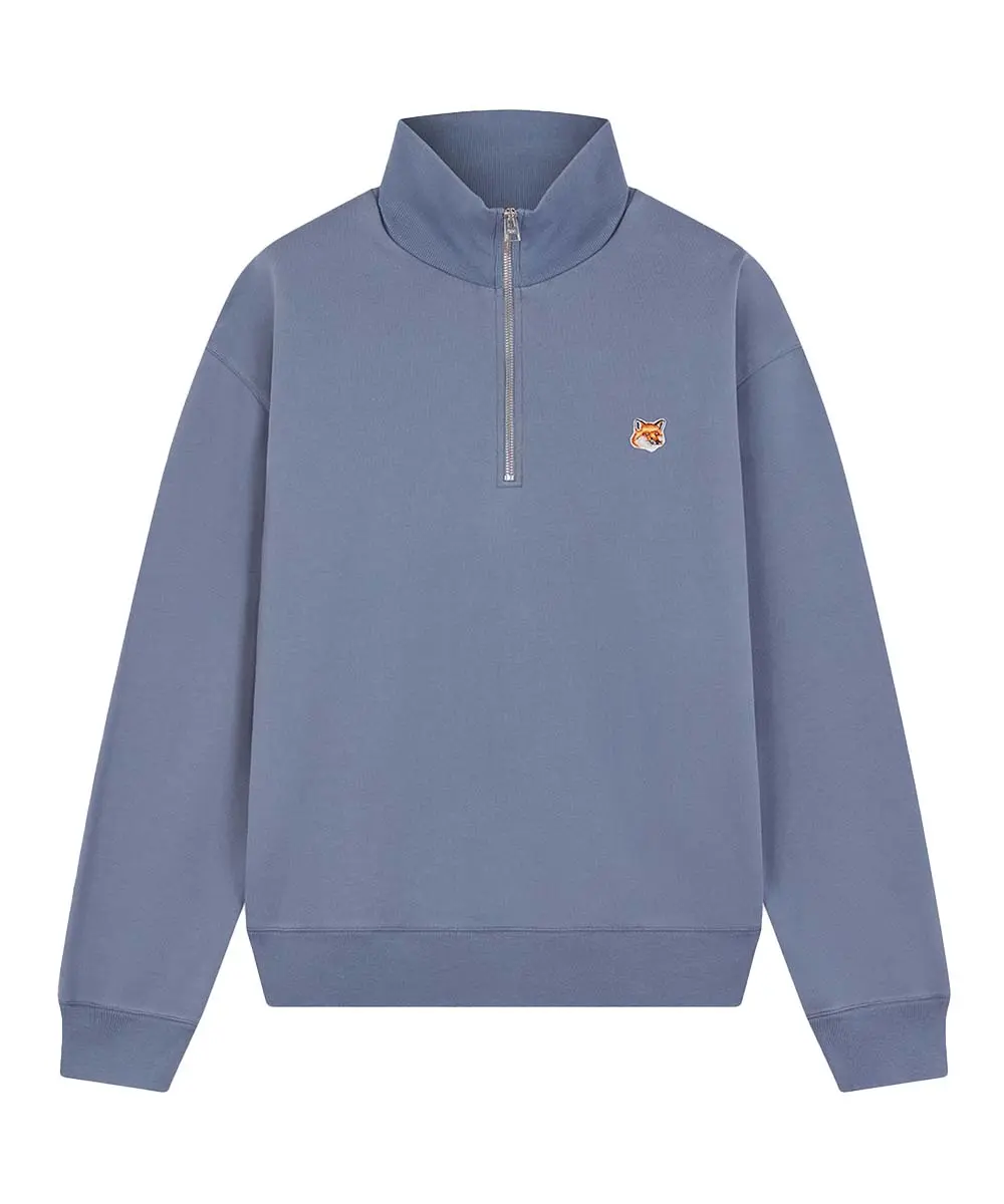 MAISON KITSUNÉ 月光藍狐狸頭LOGO舒適半開襟衛衣_中性/男/ XL