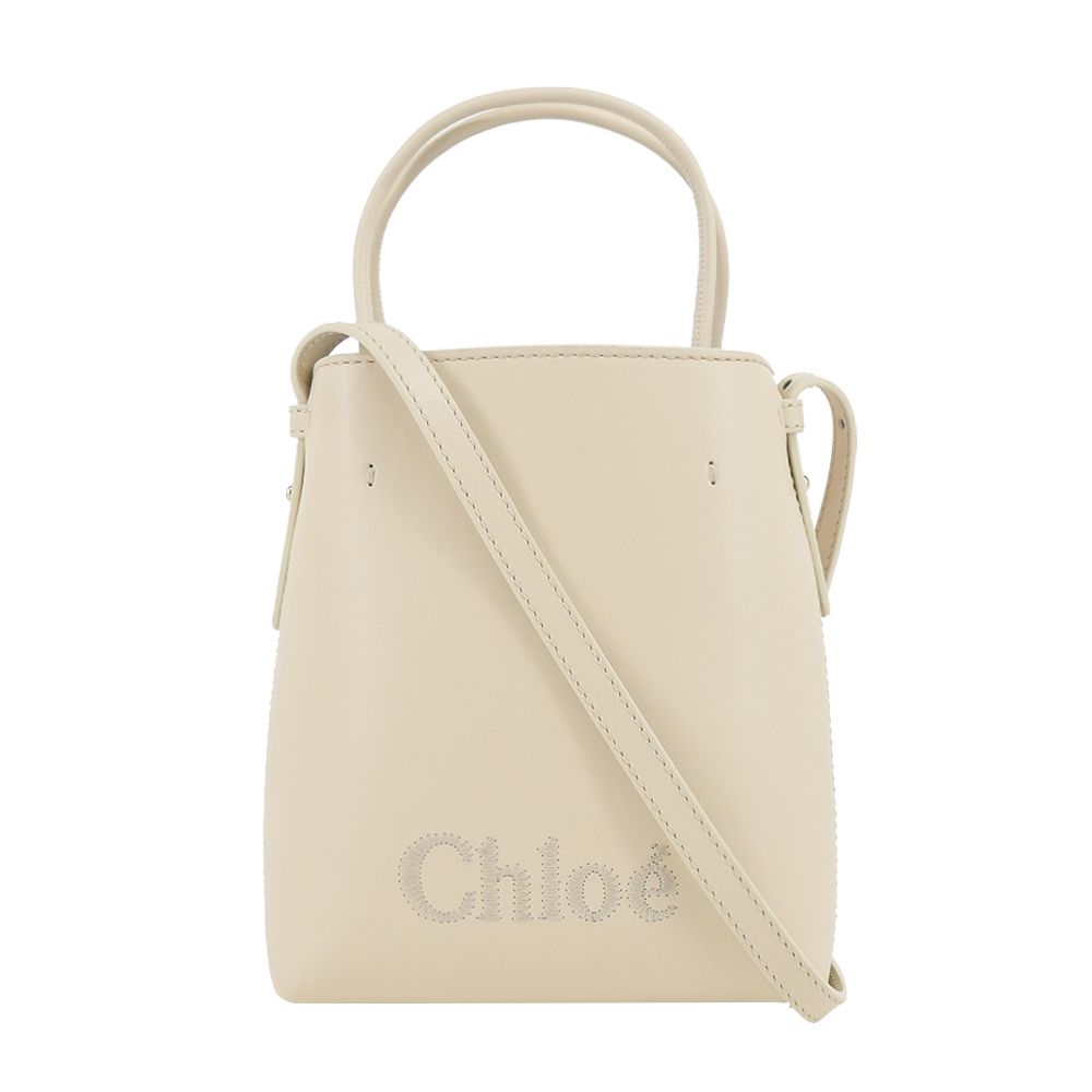 Chloe Sense 壓印 LOGO 小牛皮兩用/水桶包(任選)/平行輸入/ 米白