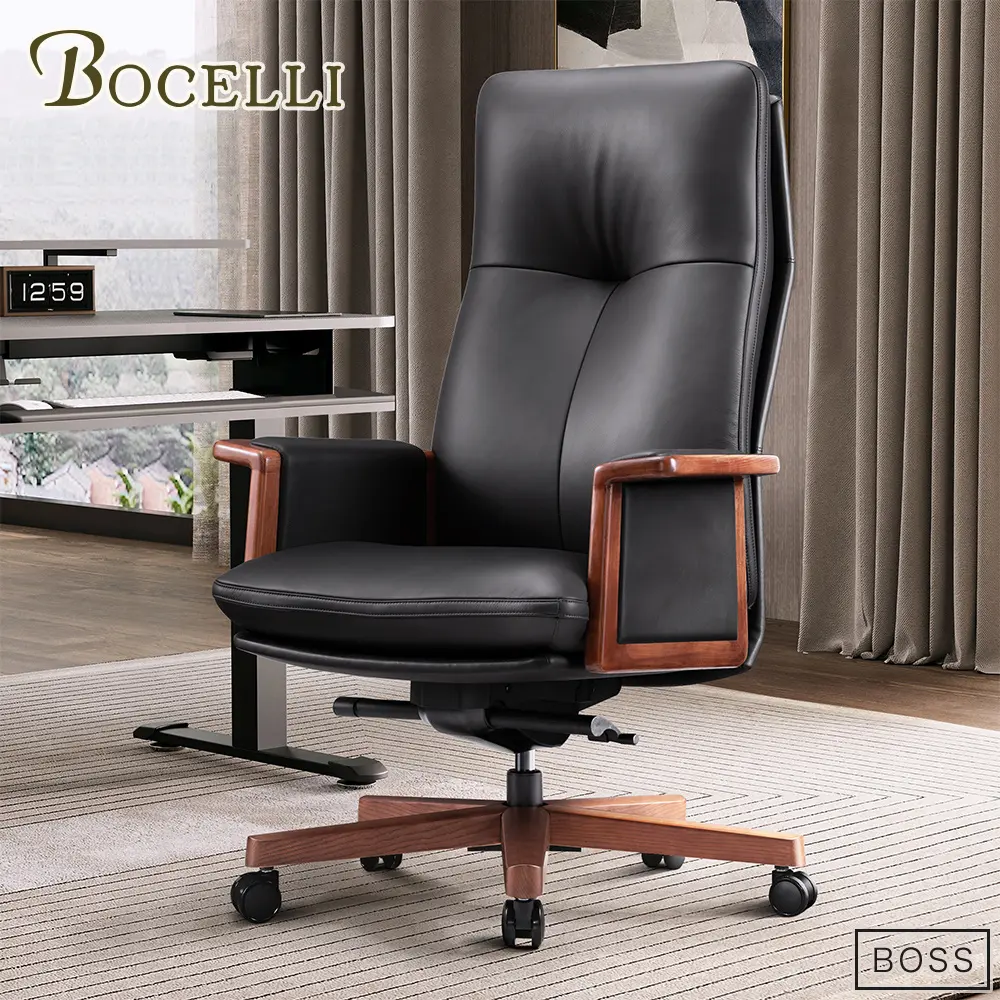 【BOCELLI】BOSS企業家風尚高背辦公椅/老闆椅(義大利牛皮)黑