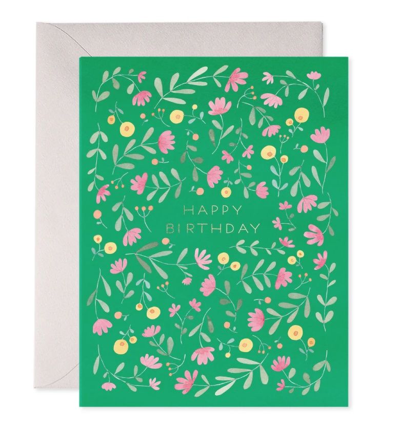 E. FRANCES生日卡/ Green Floral Birthday/ 綠色彩花生日卡