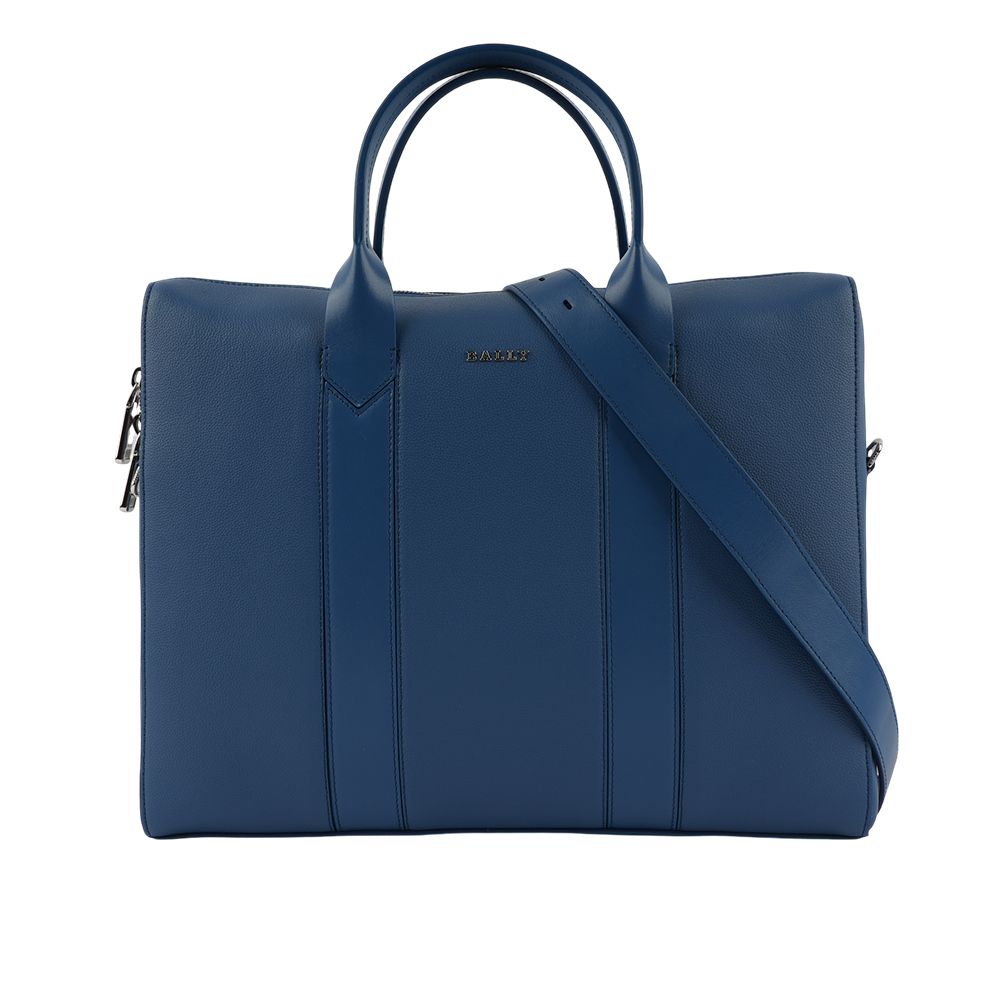 【BALLY】Elter 壓紋牛皮手提/斜背二用公事包(霓虹藍)/ 平行輸入