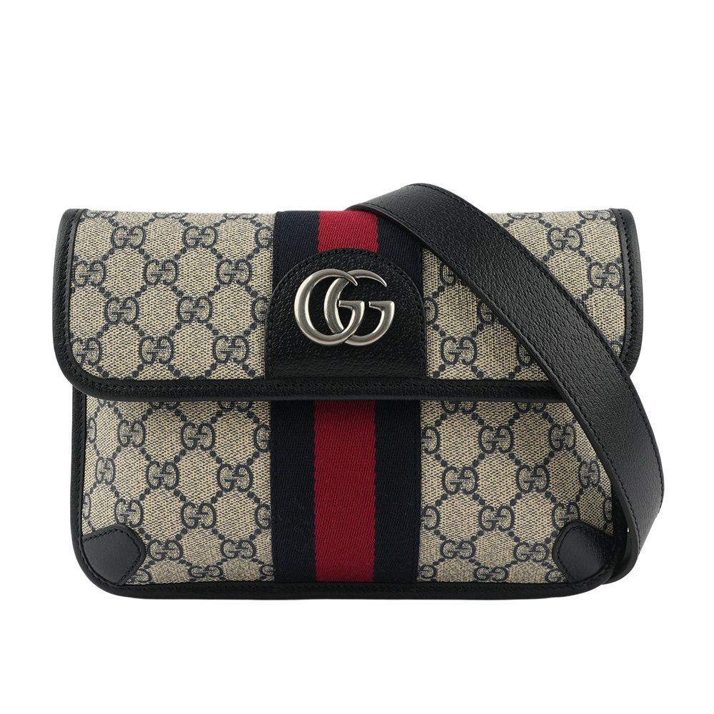 【GUCCI】GG Supreme 帆布藍紅織帶Ophidia 腰包95cm(藍色/米灰色)/ 平行輸入