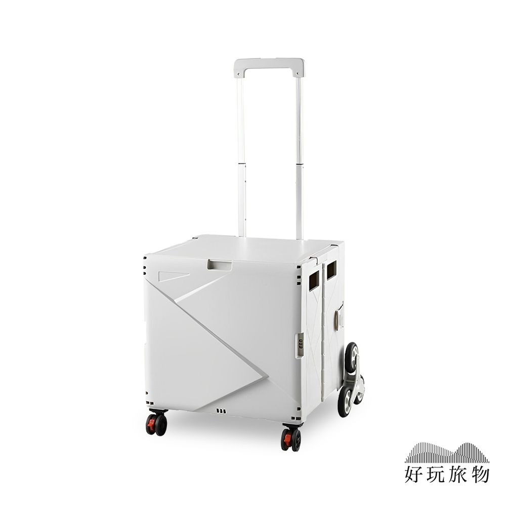 【好玩旅物】三角輪款_拉桿折疊收納野餐購物推車/ 三角輪款/ 淺灰