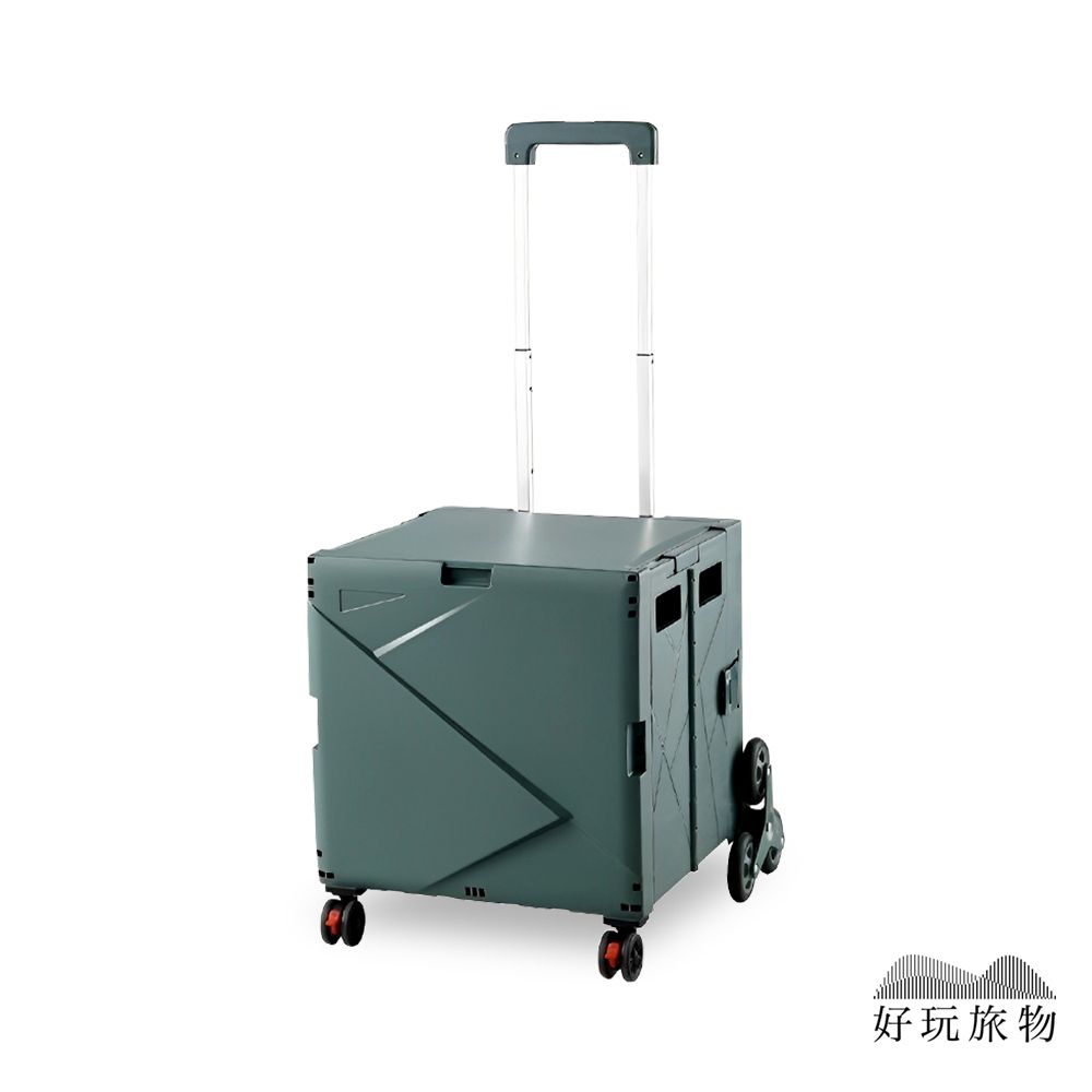 【好玩旅物】三角輪款_拉桿折疊收納野餐購物推車/ 三角輪款/ 軍綠