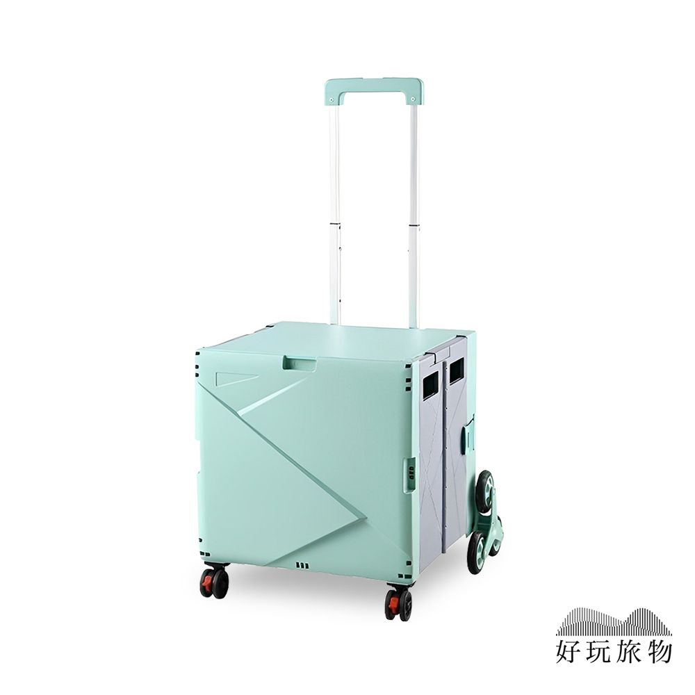 【好玩旅物】三角輪款_拉桿折疊收納野餐購物推車/ 三角輪款/ 淺綠