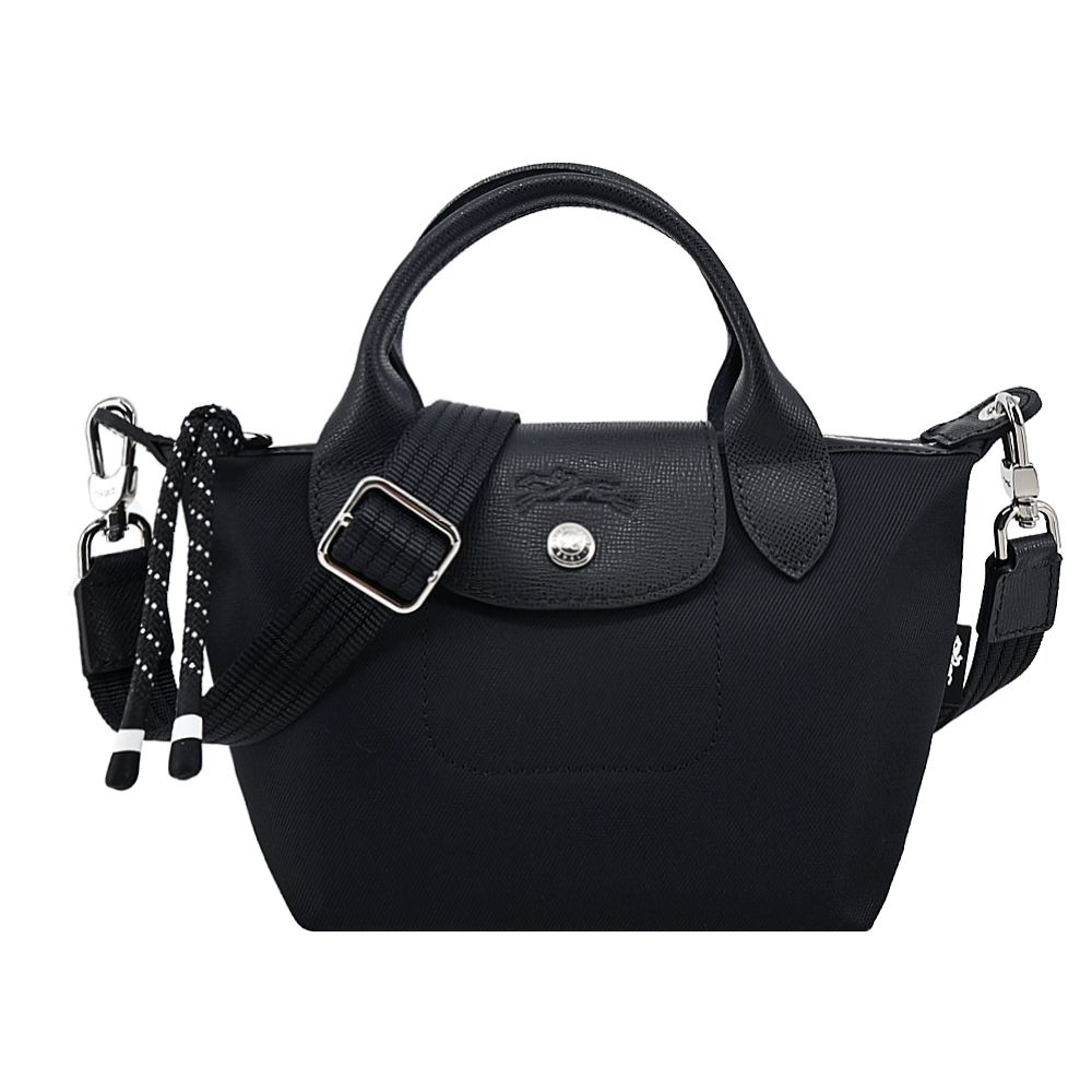 LONGCHAMP LE PLIAGE ENERGY系列再生尼龍短把手提/斜背兩用包(迷你/黑)/平行輸入