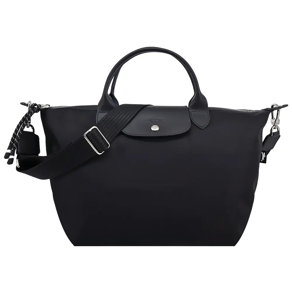 LONGCHAMP LE PLIAGE ENERGY系列再生尼龍短把手提/斜背兩用包(大/黑)/平行輸入
