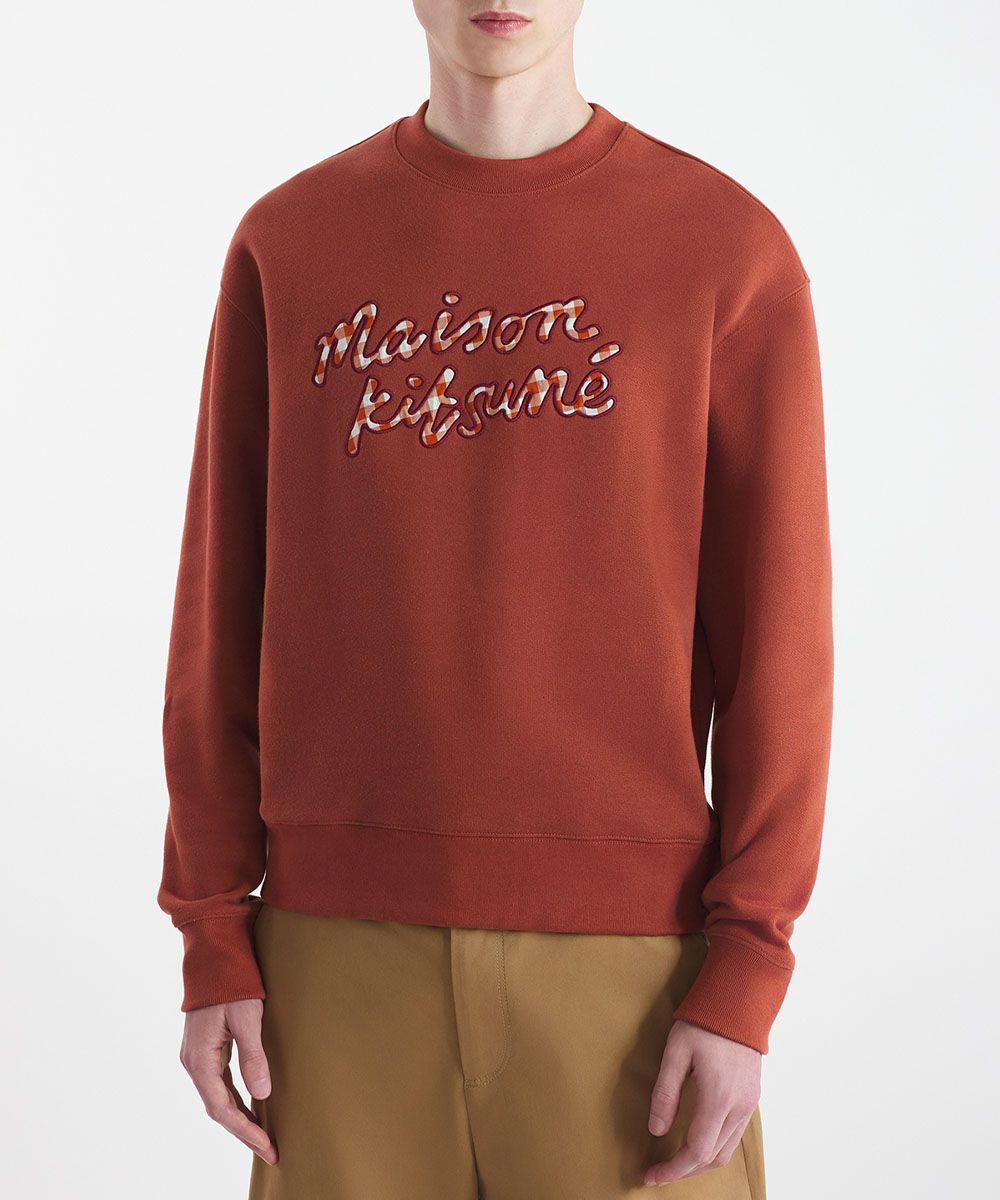 MAISON KITSUNÉ 胡桃木紅大手繪格紋LOGO舒適衛衣_中性/男/ M