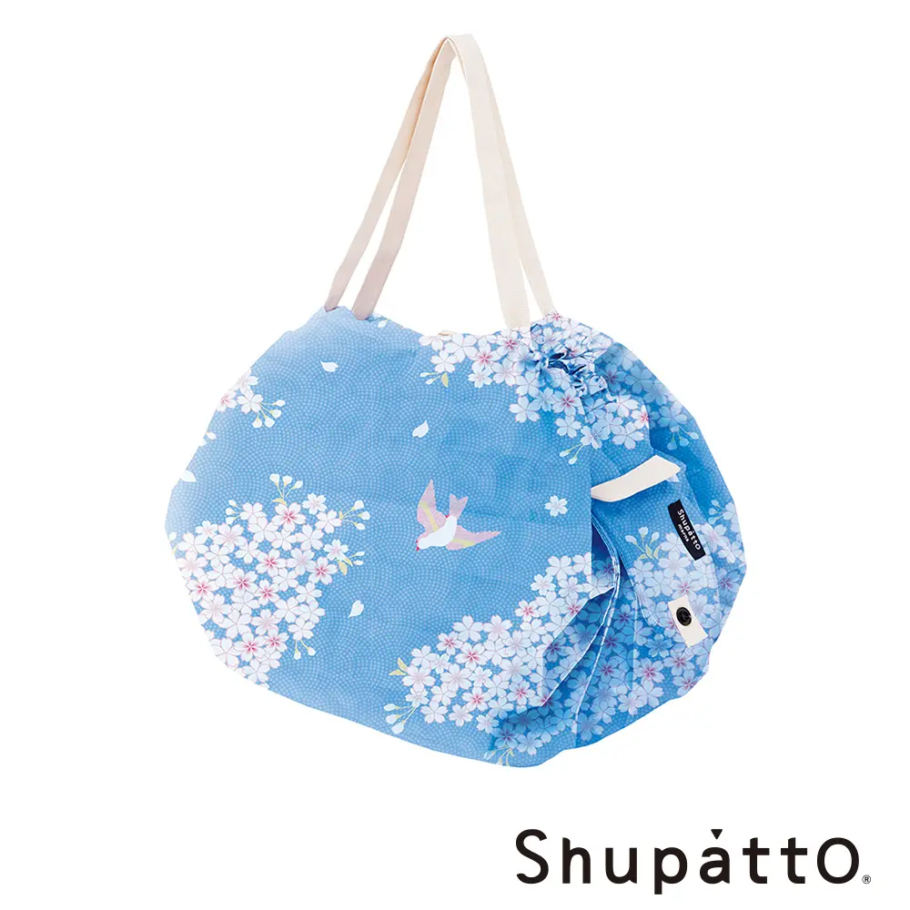 Shupatto 燈籠型和服系列秒收環保啪啪包-中/ 花鳥藍