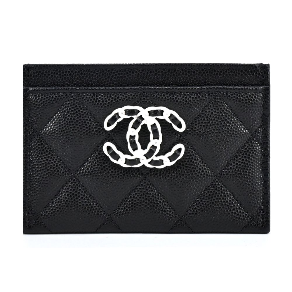 CHANEL新款經典LOGO菱格紋小牛皮卡片夾(黑色)/平行輸入