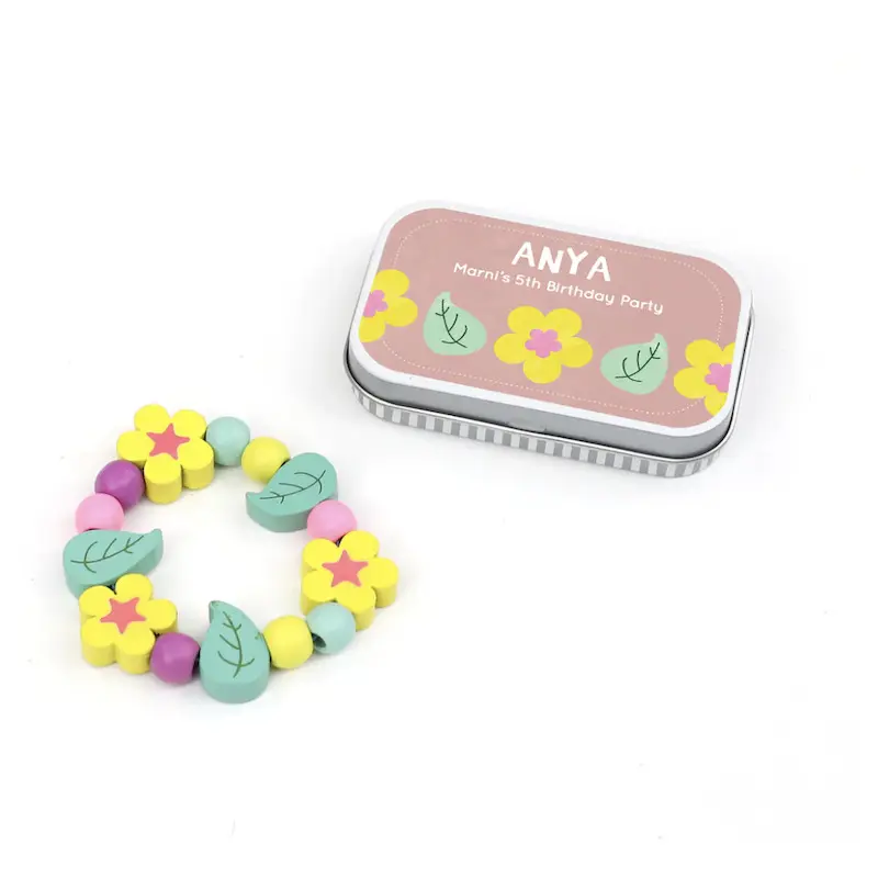 Cotton Twist孩子的手工藝木質串珠手環/ 花仙子/ 迷你鐵盒