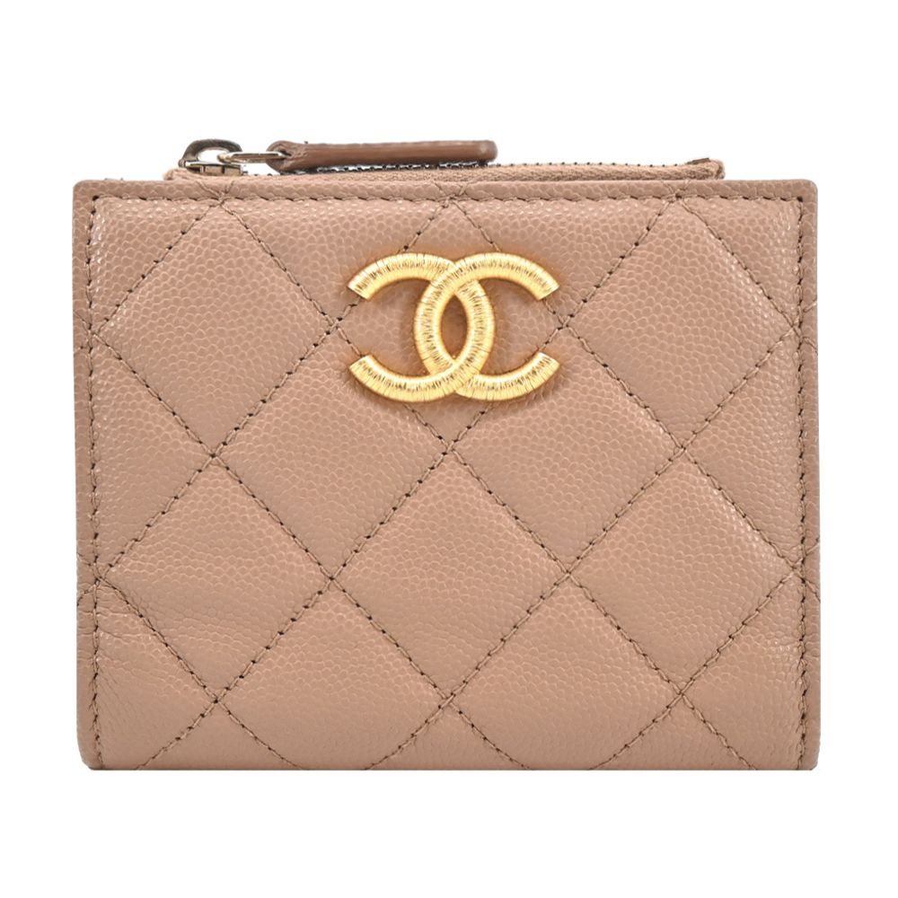 CHANEL經典復古雙C LOGO小牛皮卡片/零錢包(駝色)/平行輸入