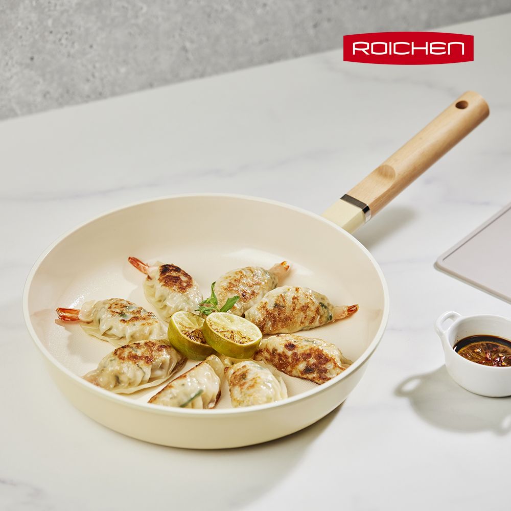 【韓國Roichen】抗菌陶瓷不沾平底鍋 28cm/ 萊姆米黃