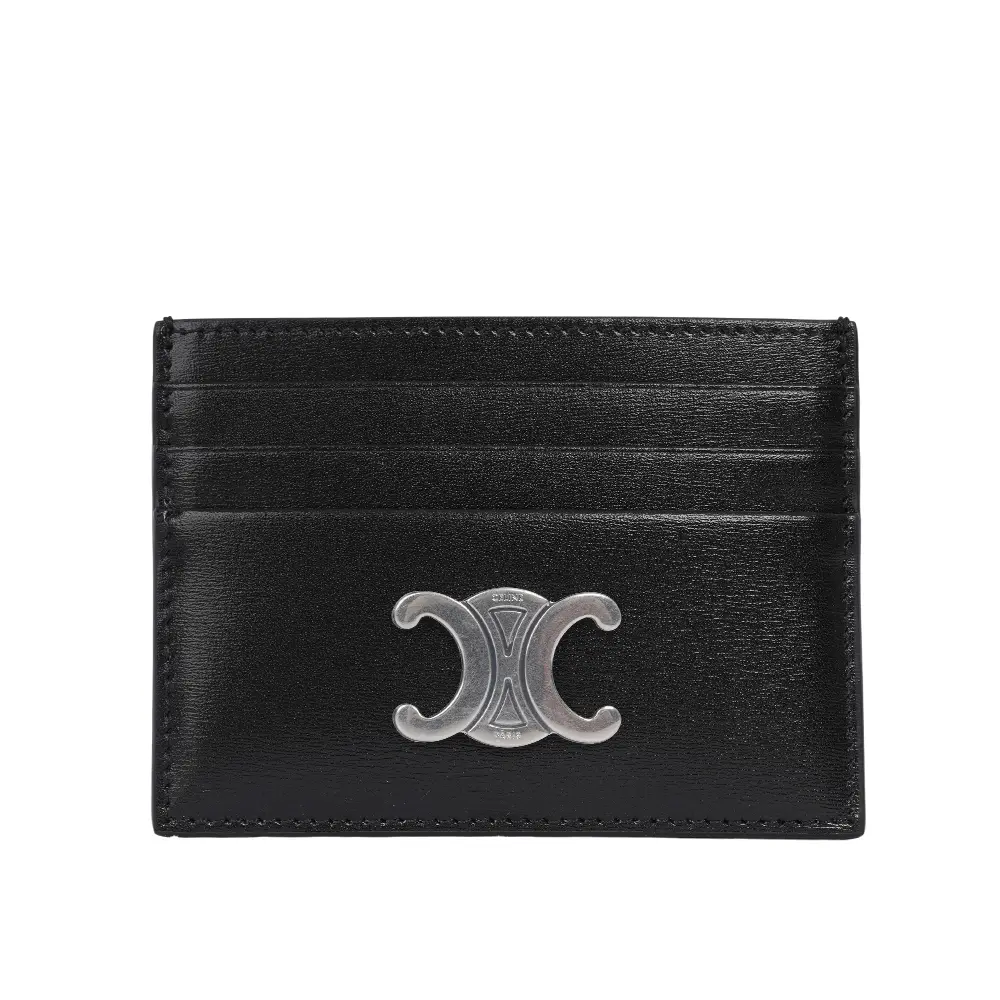 下單折$2千💥【CELINE】TRIOMPHE 銀釦亮面牛皮6卡卡片夾/名片夾(黑色)