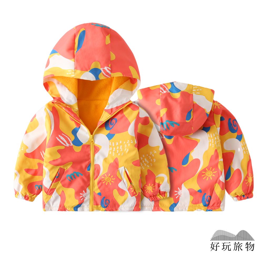 【好玩旅物】內刷毛防水防風兒童衝鋒外套(100~140碼)/ 100碼/ 彩色陽光