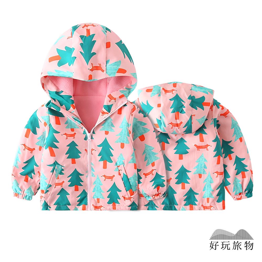 【好玩旅物】內刷毛防水防風兒童衝鋒外套/ 100碼/ 奇幻森林