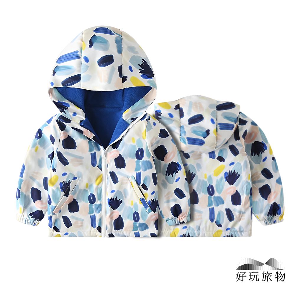 【好玩旅物】內刷毛防水防風兒童衝鋒外套/ 110碼/ 藝術塗鴉