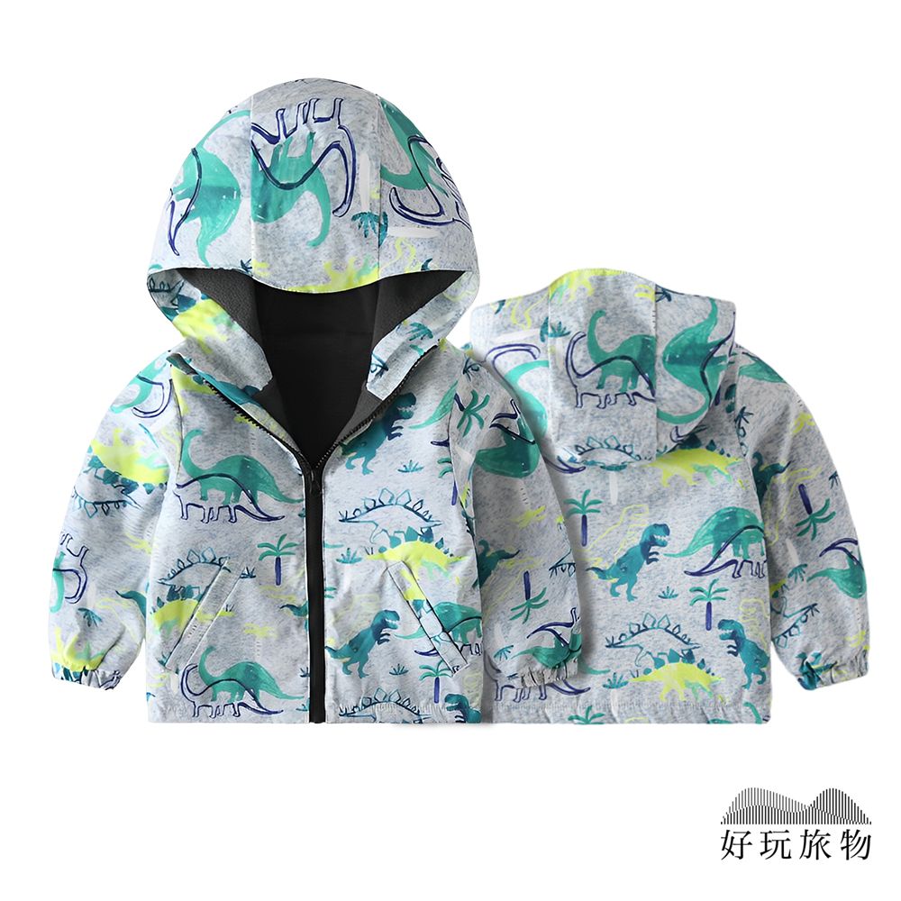 【好玩旅物】內刷毛防水防風兒童衝鋒外套(100~140碼)/ 120碼/ 侏羅紀世界