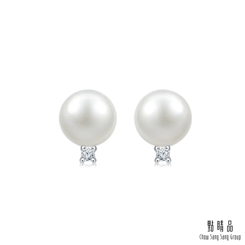 點睛品 La Pelle 日本AKOYA珍珠18K金鑽石耳環(8mm/一對)