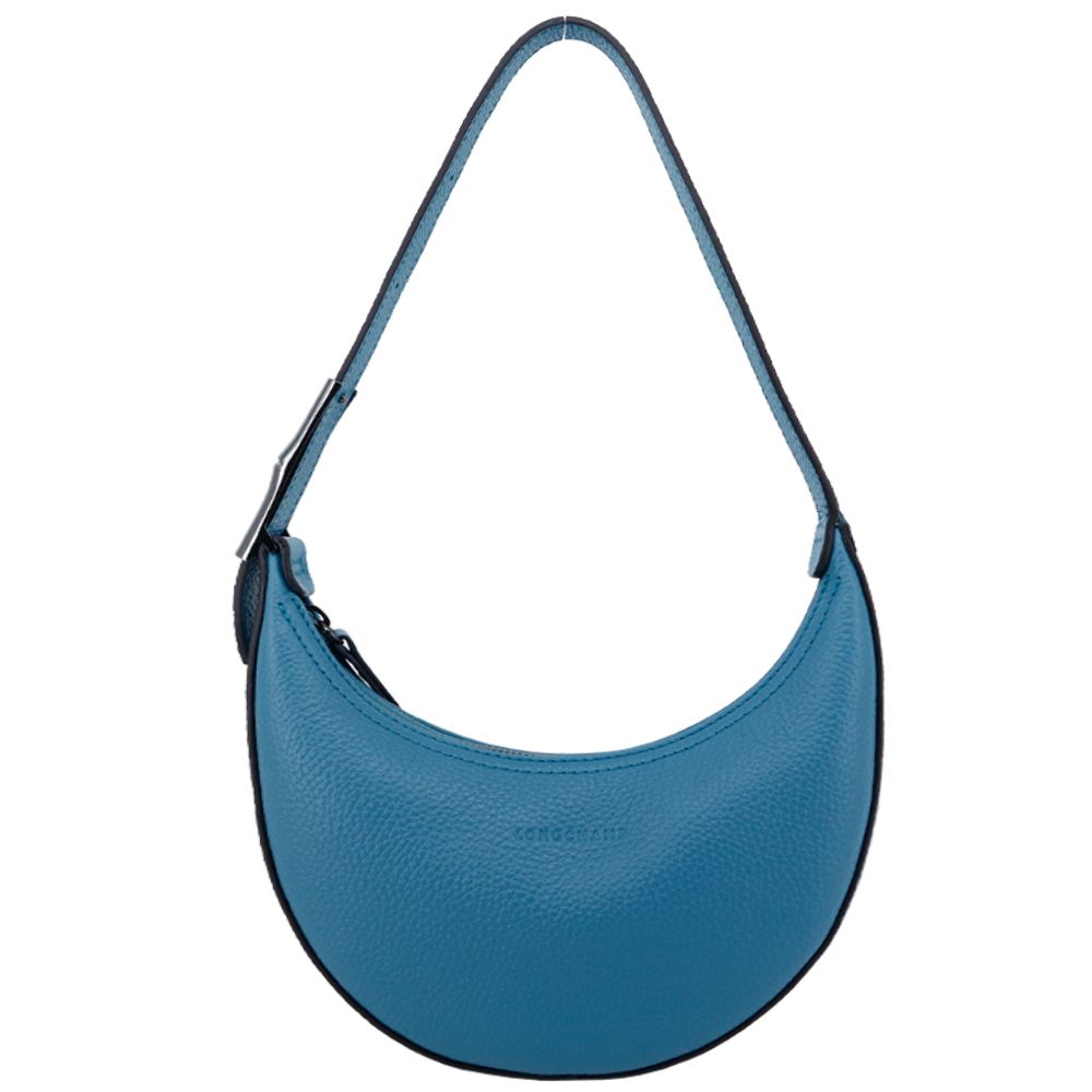 LONGCHAMP LE ROSEAU ESSENTIAL系列牛皮半月形單肩包(小/孔雀藍)/平行輸入