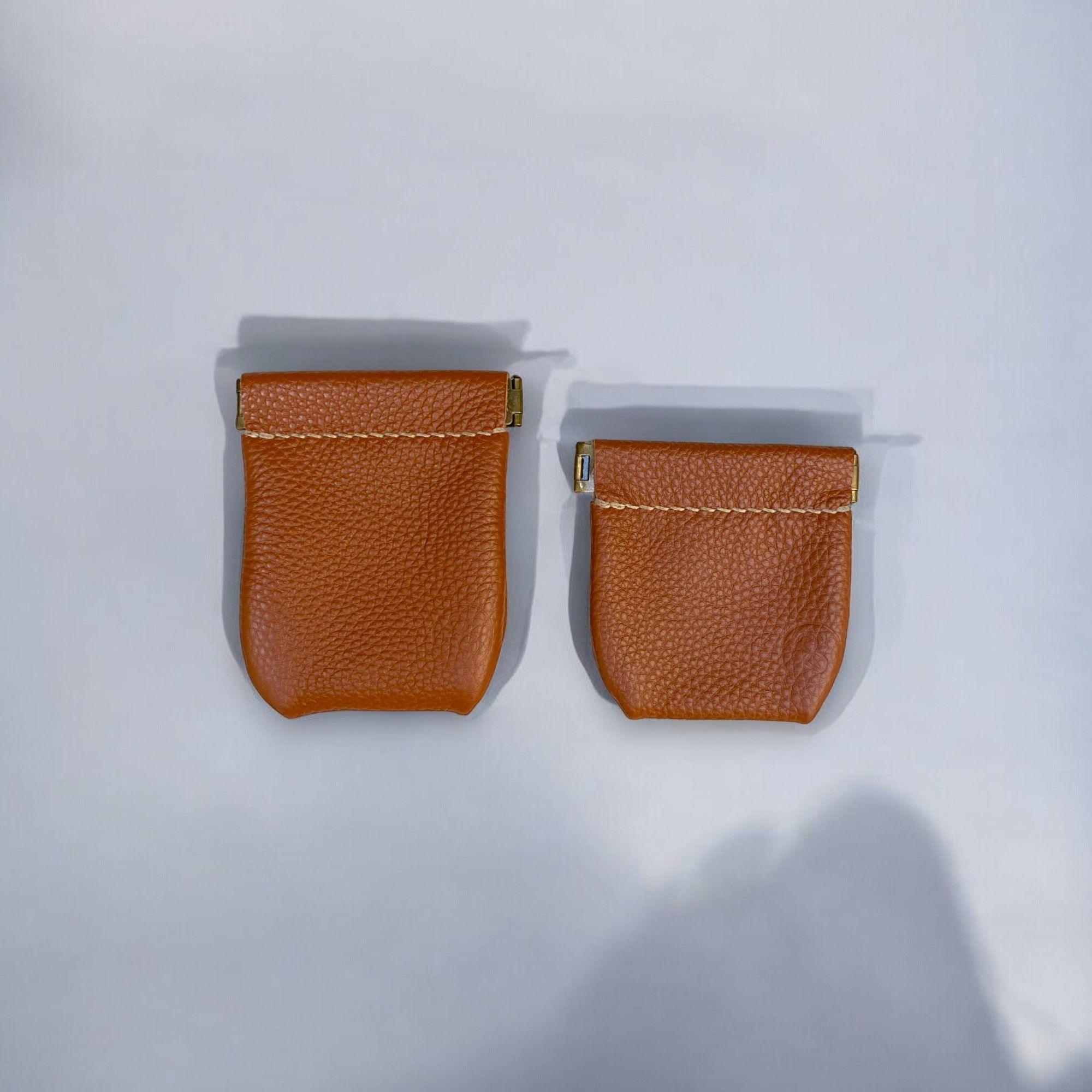 DUAL/ 手工牛皮大彈口零錢包/ 棕