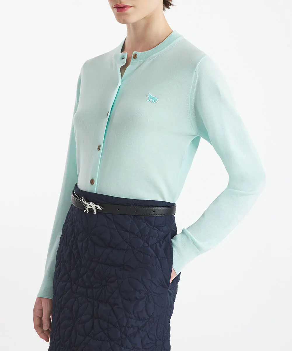 MAISON KITSUNÉ 胡椒薄荷綠小狐狸LOGO經典開襟針織衫_女/ L