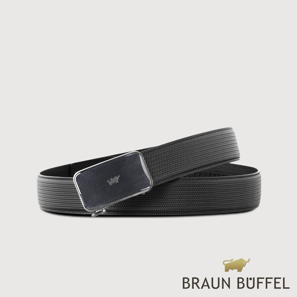 【BRAUN BUFFEL 德國小金牛】台灣總代理 商務型男 造型壓紋自動扣皮帶-鎗色/BF24S-WEG206-SGU/ 44吋