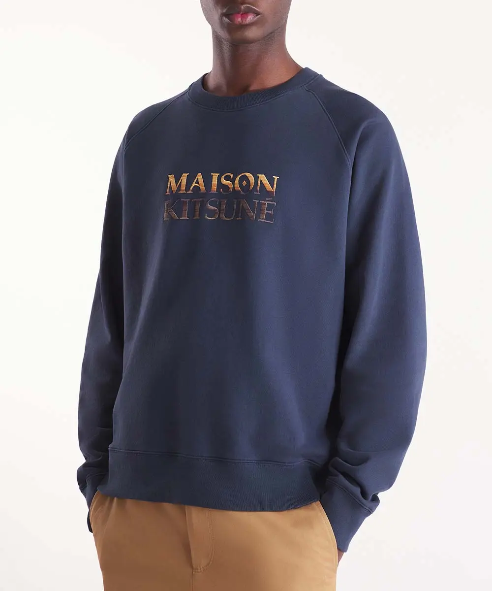 MAISON KITSUNÉ 暮藍色暈染字母LOGO寬鬆衛衣_中性/男/ M