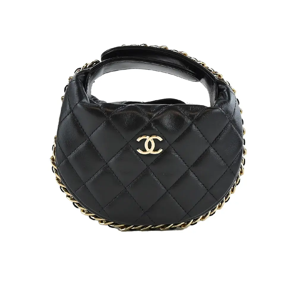 CHANEL新款雙C LOGO 小羊皮圓弧造型手拿包(黑色)/平行輸入