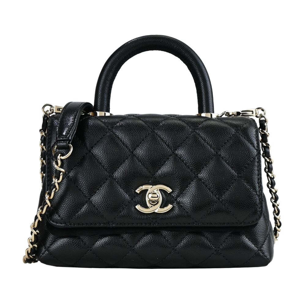 CHANEL Mini Coco Handle 經典菱格紋小牛皮兩用包(黑色)/平行輸入
